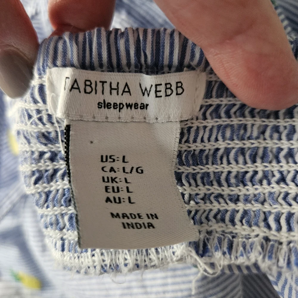 TABITHA WEBB Blue & White Striped Pineapple Spaghetti Strap Sleep Top | SZ L